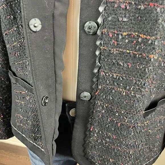 Lafayette 148 New York Black Textured Tweed Snap Up Blazer Jacket 10 Classic - Picture 3 of 10